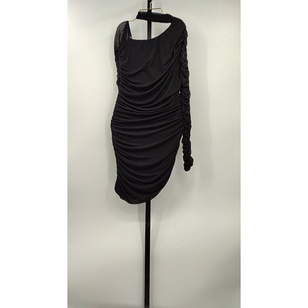 Lulus Women Exclusively Alluring Mesh Ruched Cutout Mini Dress Black M